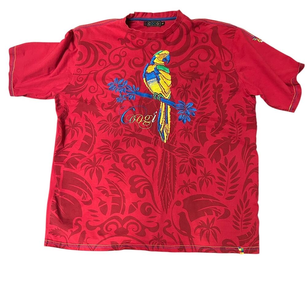 Vintage Coogi 4XL‎ Parrot Graphic Shirt Red Tropical Print Y2K Streetwear